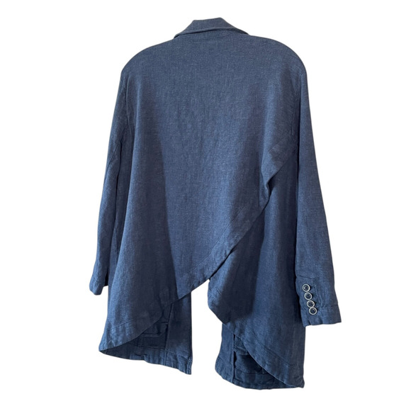ANTHROPOLOGIE Women's Size US 14 Blue Linen Blend Lagenlook Open Blazer Jacket - Picture 5 of 9